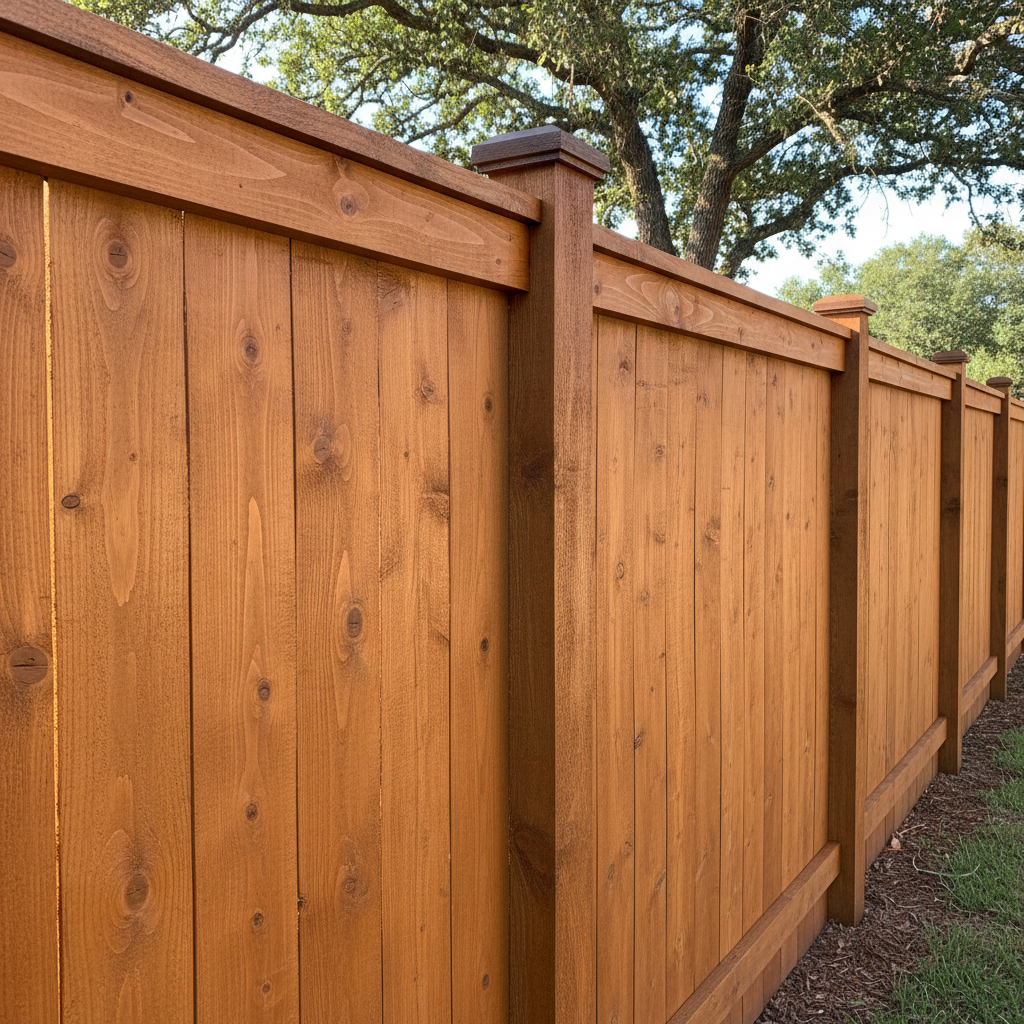 Completed fence staining and painting work at a residential property in New Braunfels, TX