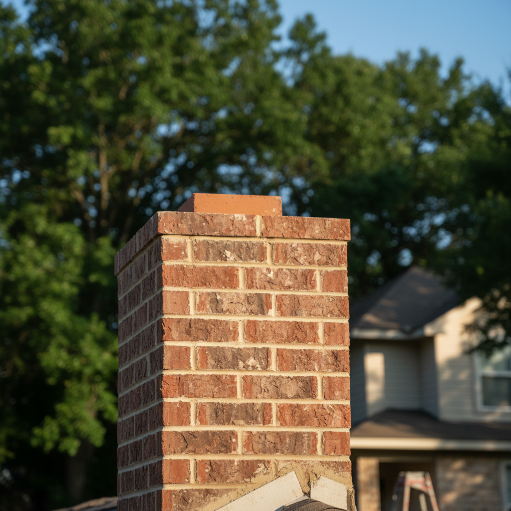 Completed chimney repair work at a residential property in Rosenberg, TX