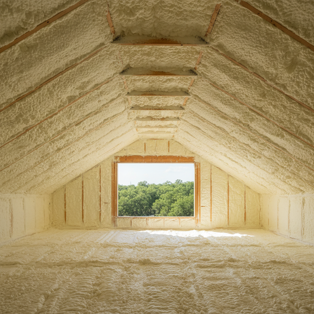 Completed open cell spray foam work at a residential property in Fort Worth, TX