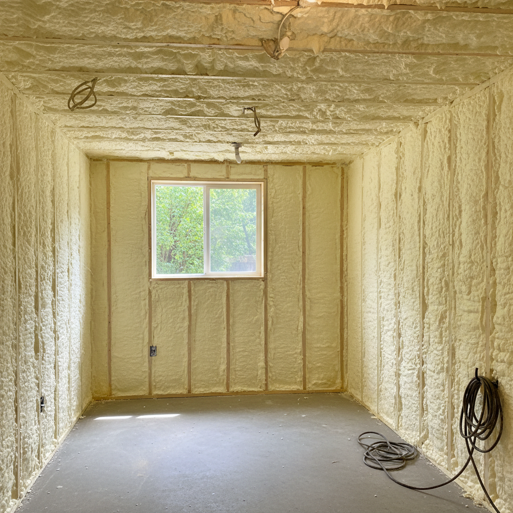 Completed basement insulation work at a residential property in Grand Prairie, TX