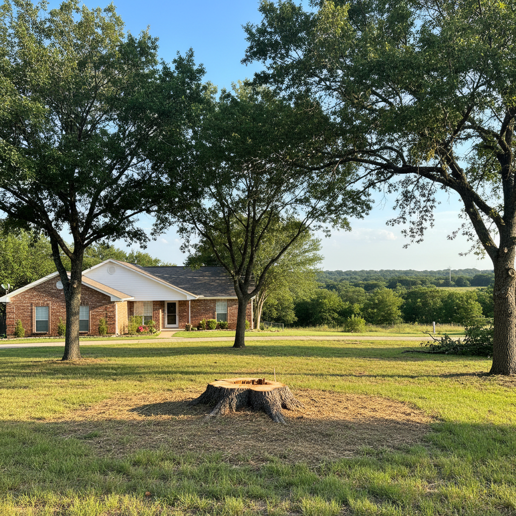 Completed tree removal work at a residential property in La Vernia, TX