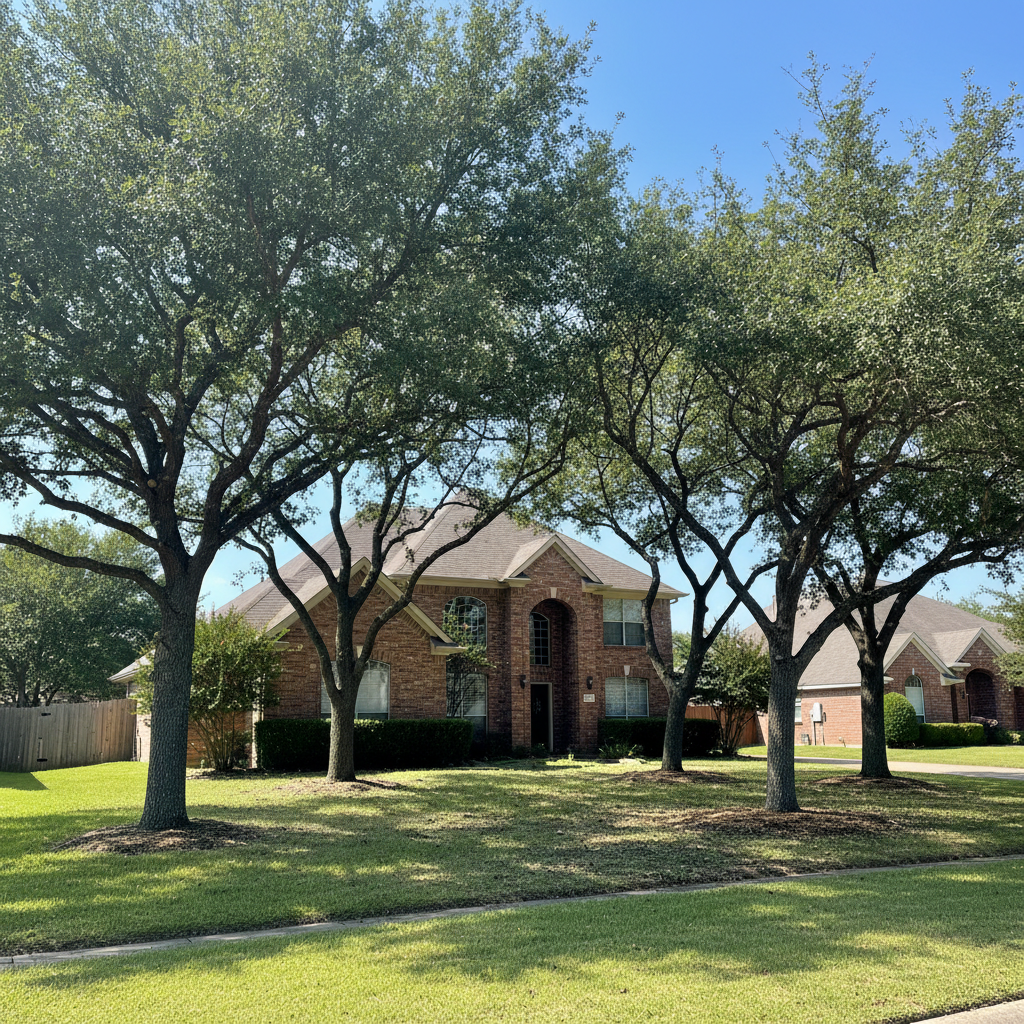 Completed tree trimming work at a residential property in Kyle, TX