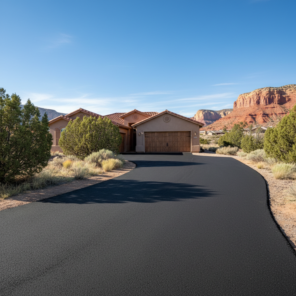 Completed driveway paving work at a residential property in Veyo, UT