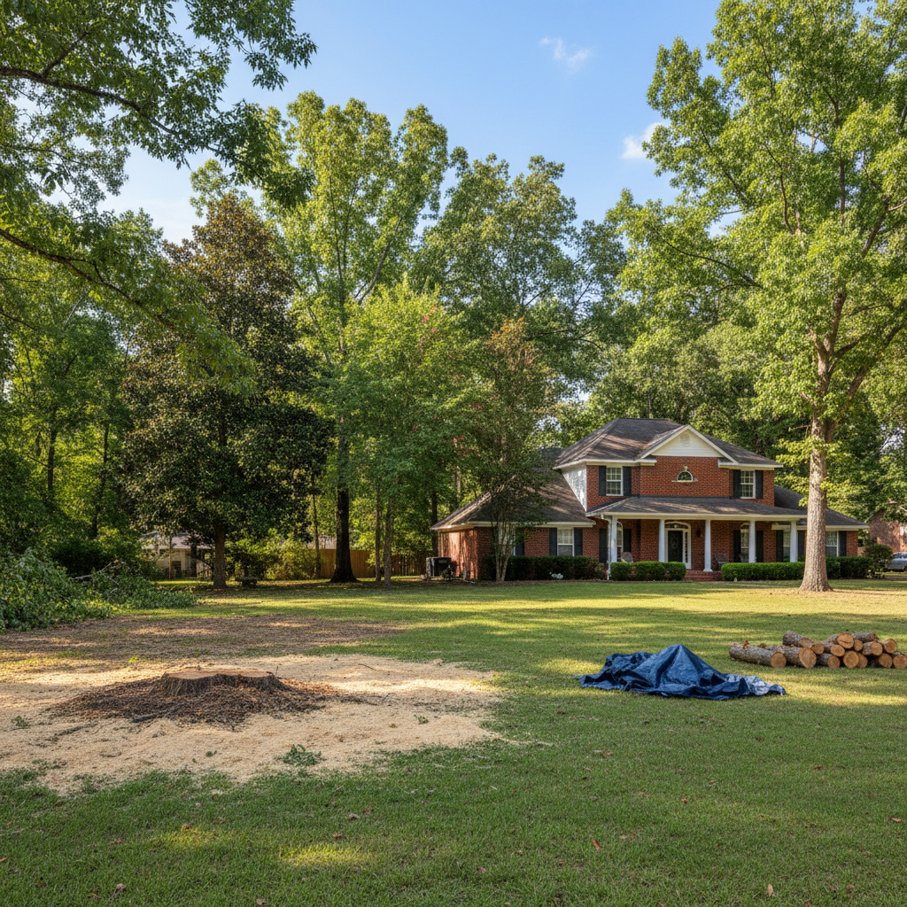 Completed emergency tree removal work at a residential property in Beaumont, TX