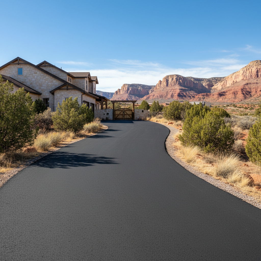 Completed driveway paving work at a residential property in Veyo, UT