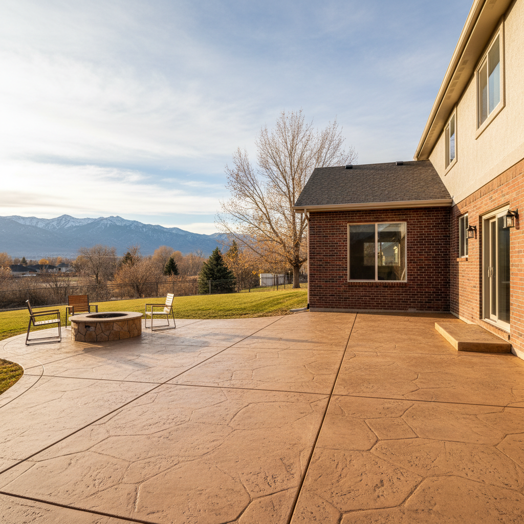 Completed concrete patios work at a residential property in Kearns, UT