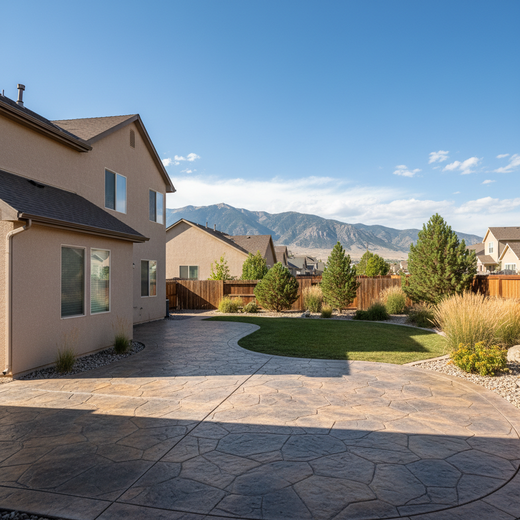 Completed stamped concrete work at a residential property in West Valley City, UT