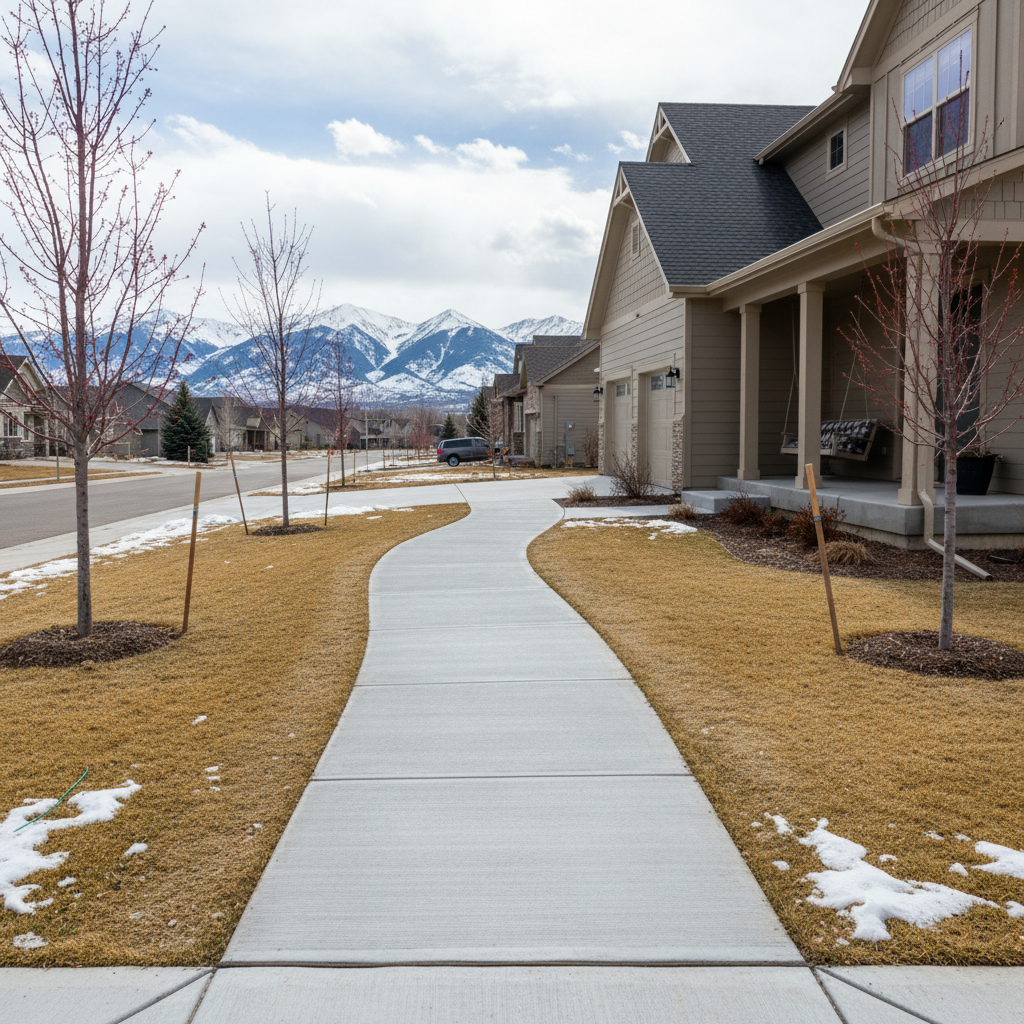 Completed concrete sidewalks work at a residential property in Orem, UT