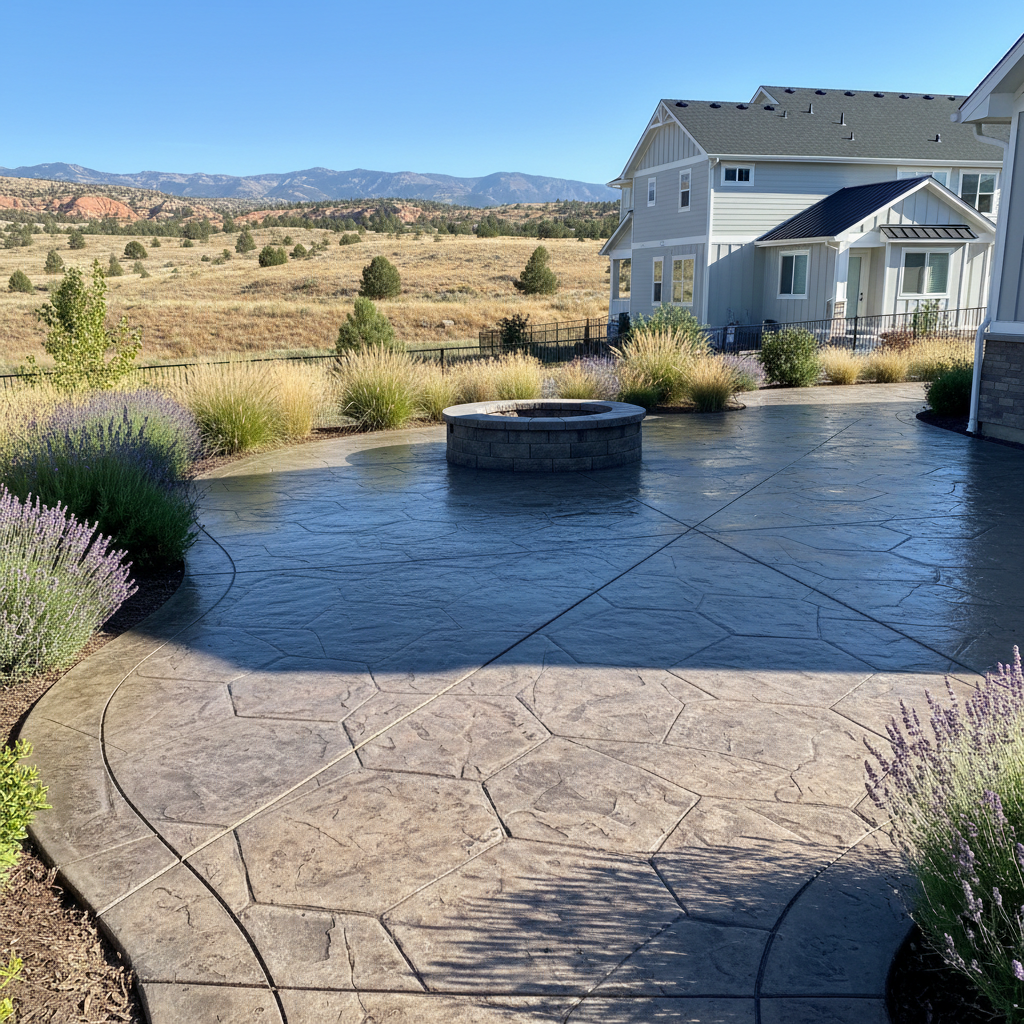 Completed decorative concrete work at a residential property in Lehi, UT