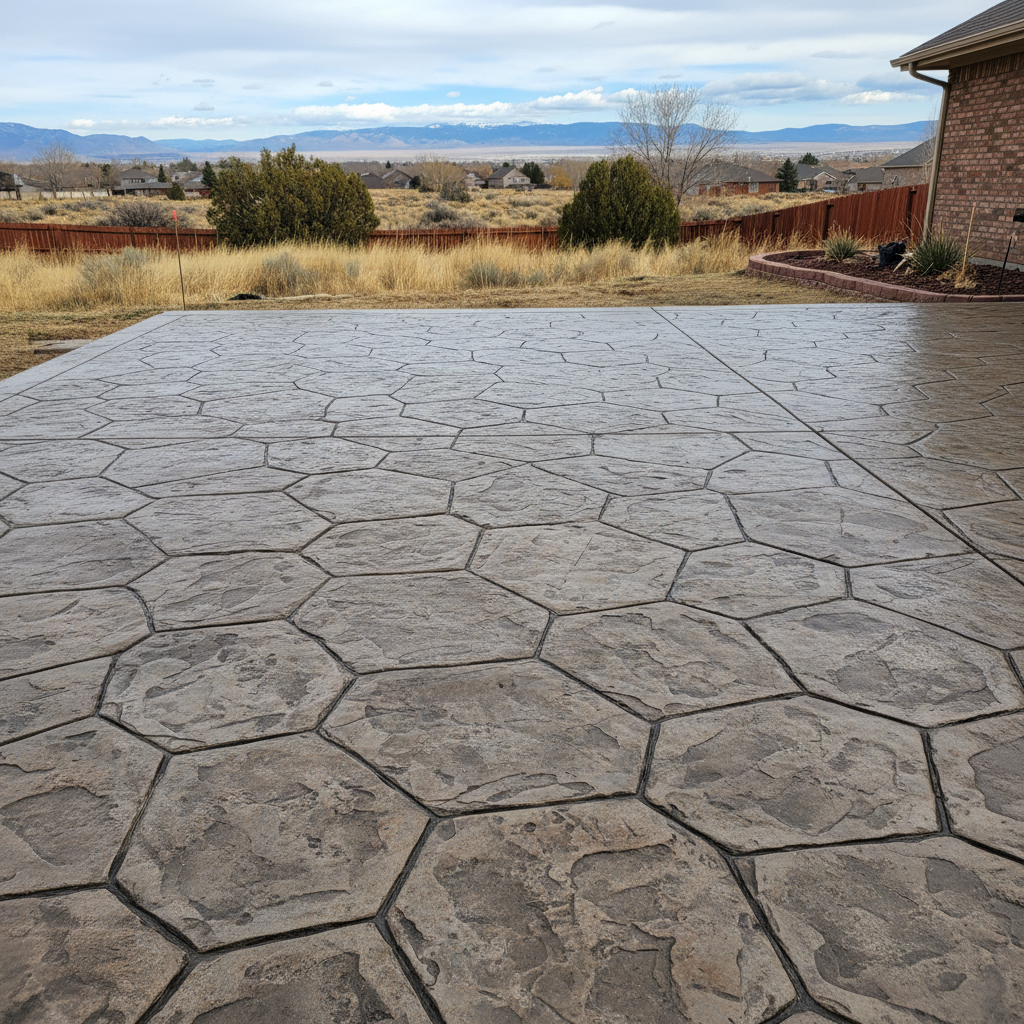 Completed stamped concrete work at a residential property in West Valley City, UT