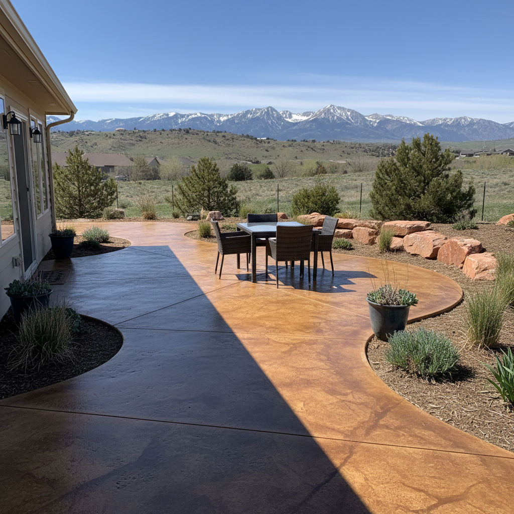 Completed concrete staining work at a residential property in Provo, UT
