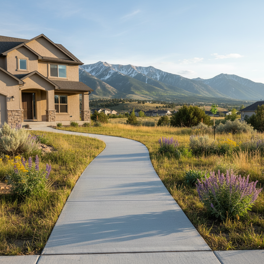 Completed concrete sidewalks work at a residential property in Orem, UT