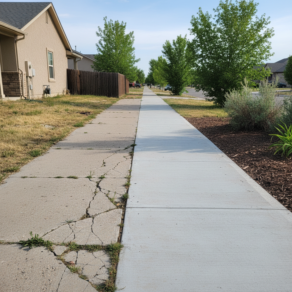 Completed concrete sidewalks work at a residential property in Orem, UT