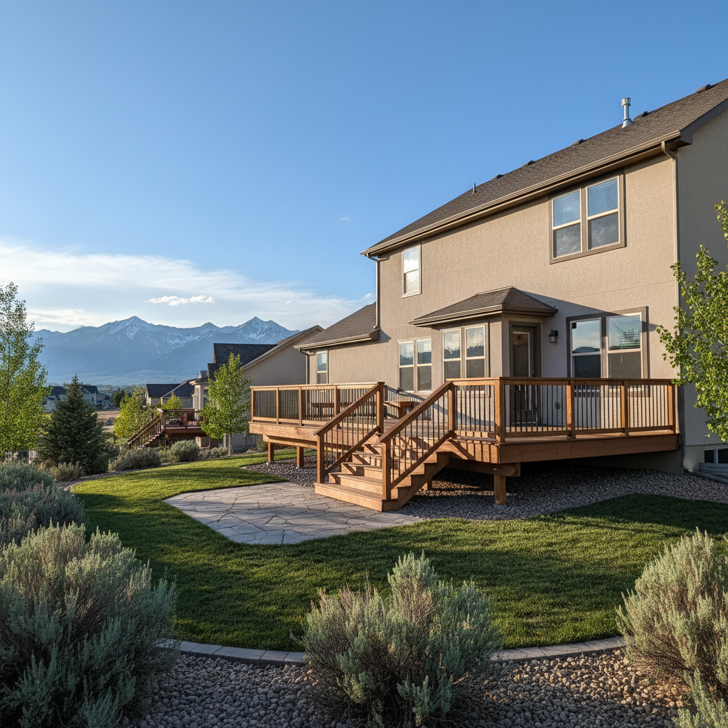 Completed deck construction work at a residential property in Clearfield, UT
