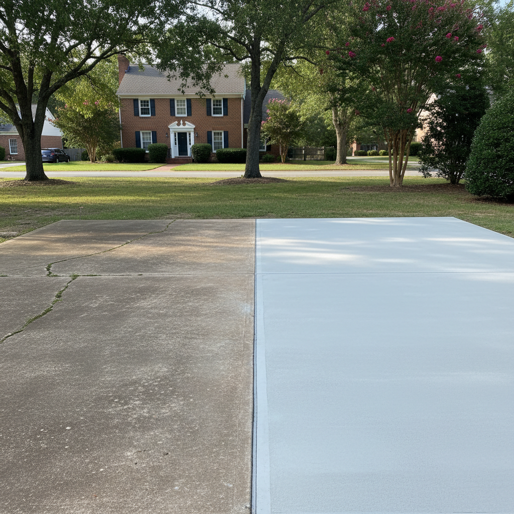 Completed concrete flatwork work at a residential property in Virginia Beach, VA