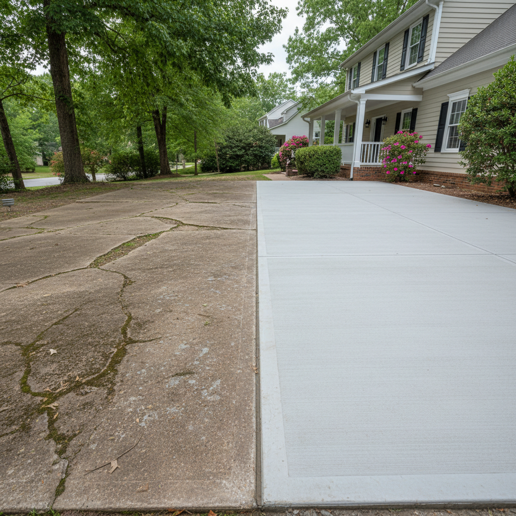 Completed concrete flatwork work at a residential property in Virginia Beach, VA