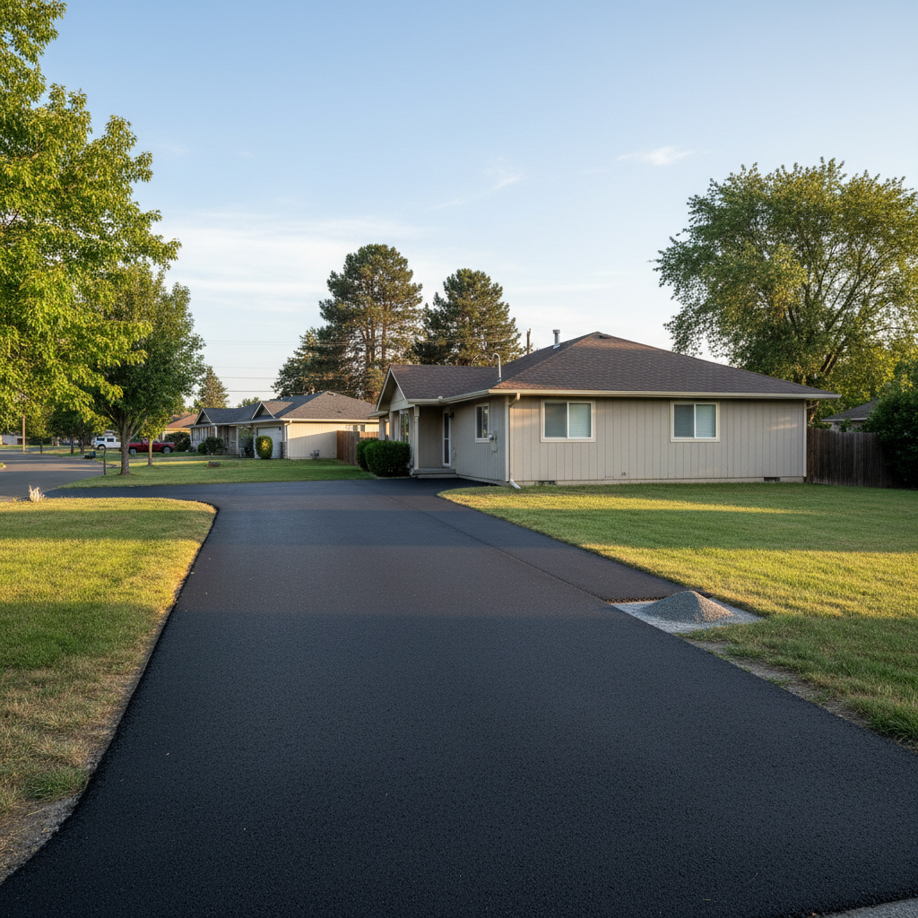 Completed asphalt paving work at a residential property in Richland, WA