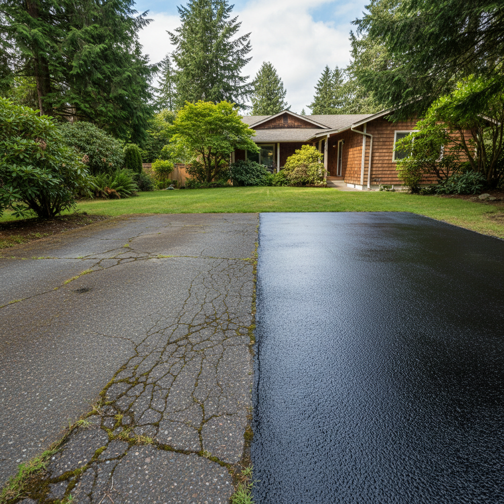Completed asphalt sealcoating work at a residential property in Seattle, WA