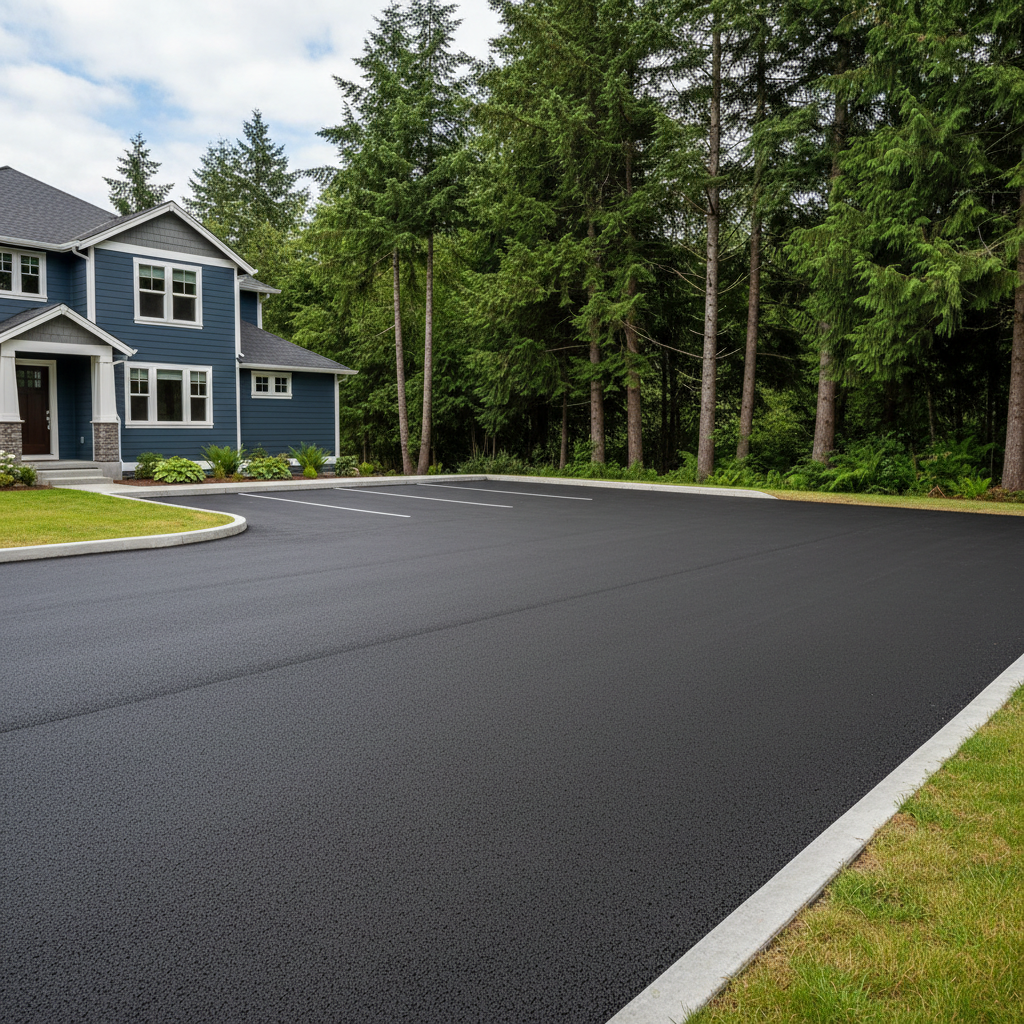 Completed parking lot paving work at a residential property in Redmond, WA