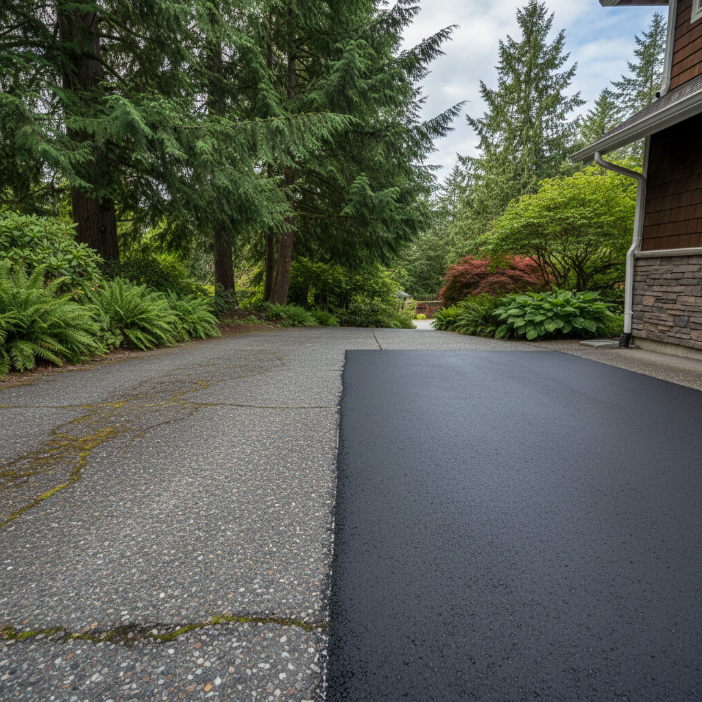Completed asphalt sealcoating work at a residential property in Seattle, WA