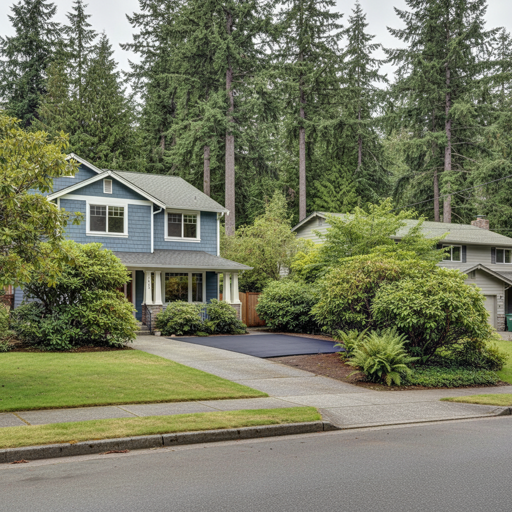 Completed asphalt repair work at a residential property in Shoreline, WA