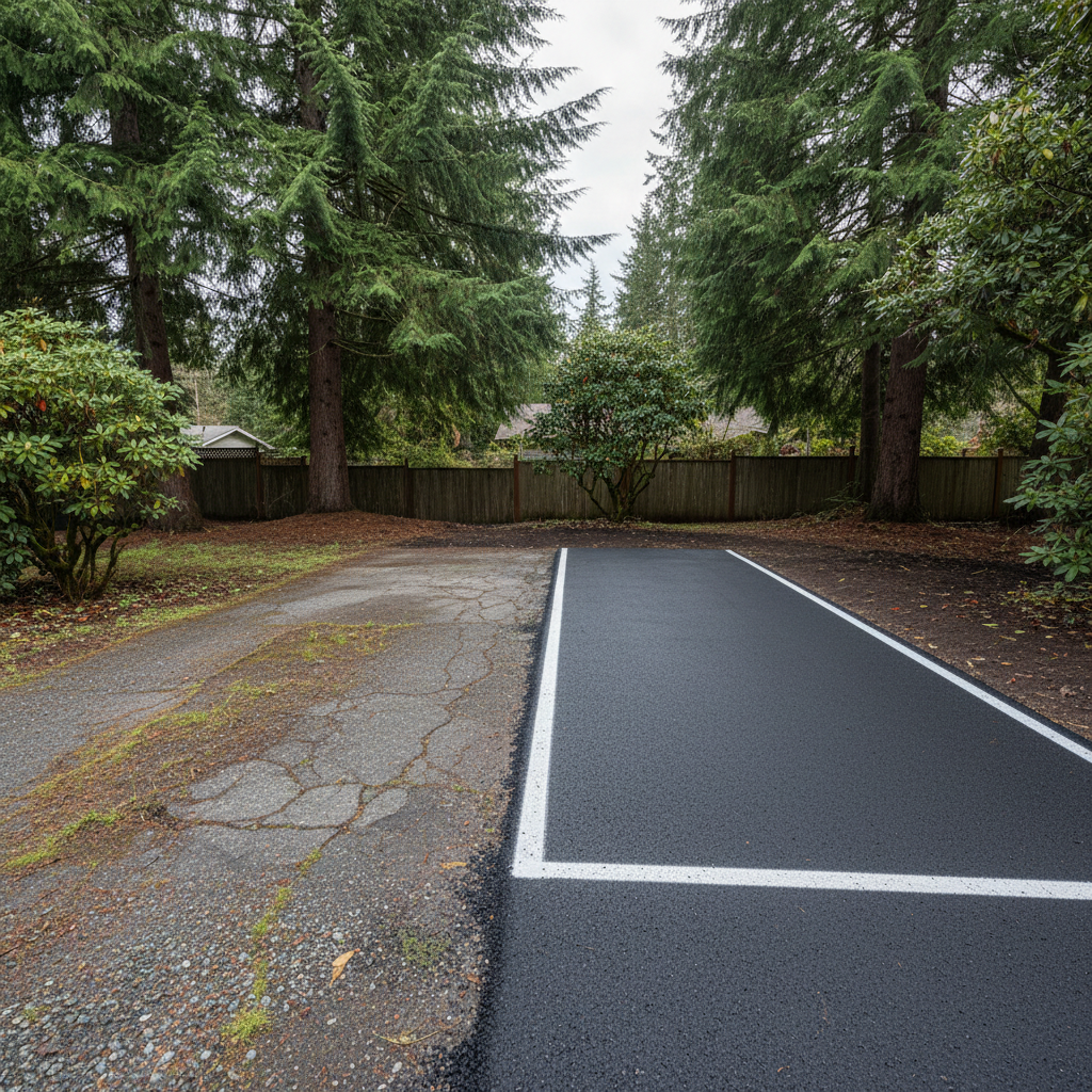 Completed asphalt striping work at a residential property in Edmonds, WA