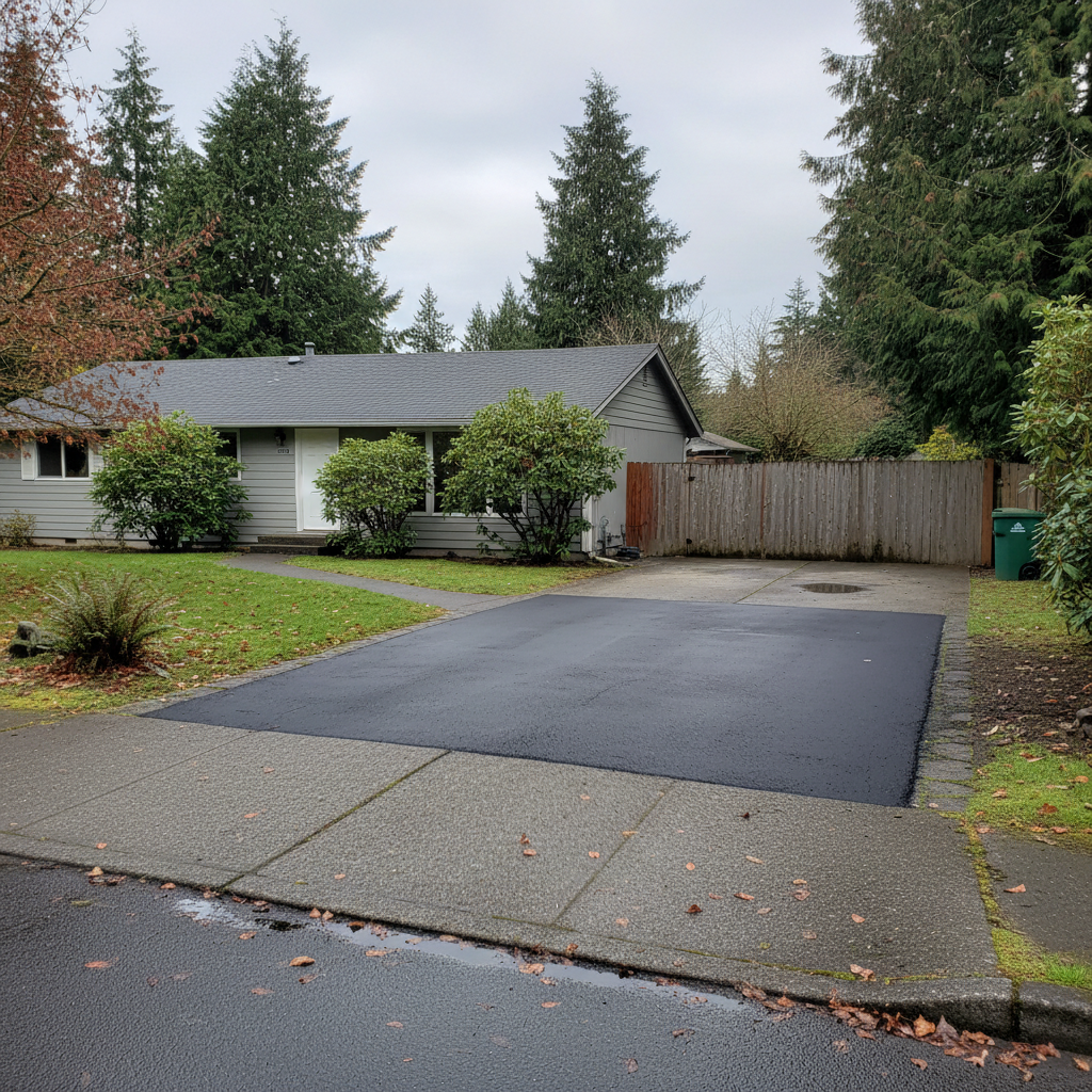 Completed asphalt patching work at a residential property in Lakewood, WA