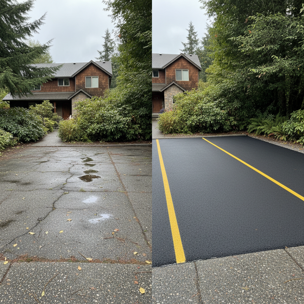 Completed asphalt striping work at a residential property in Edmonds, WA