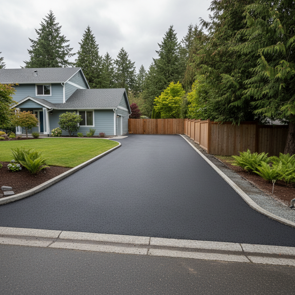 Completed driveway paving work at a residential property in Kent, WA