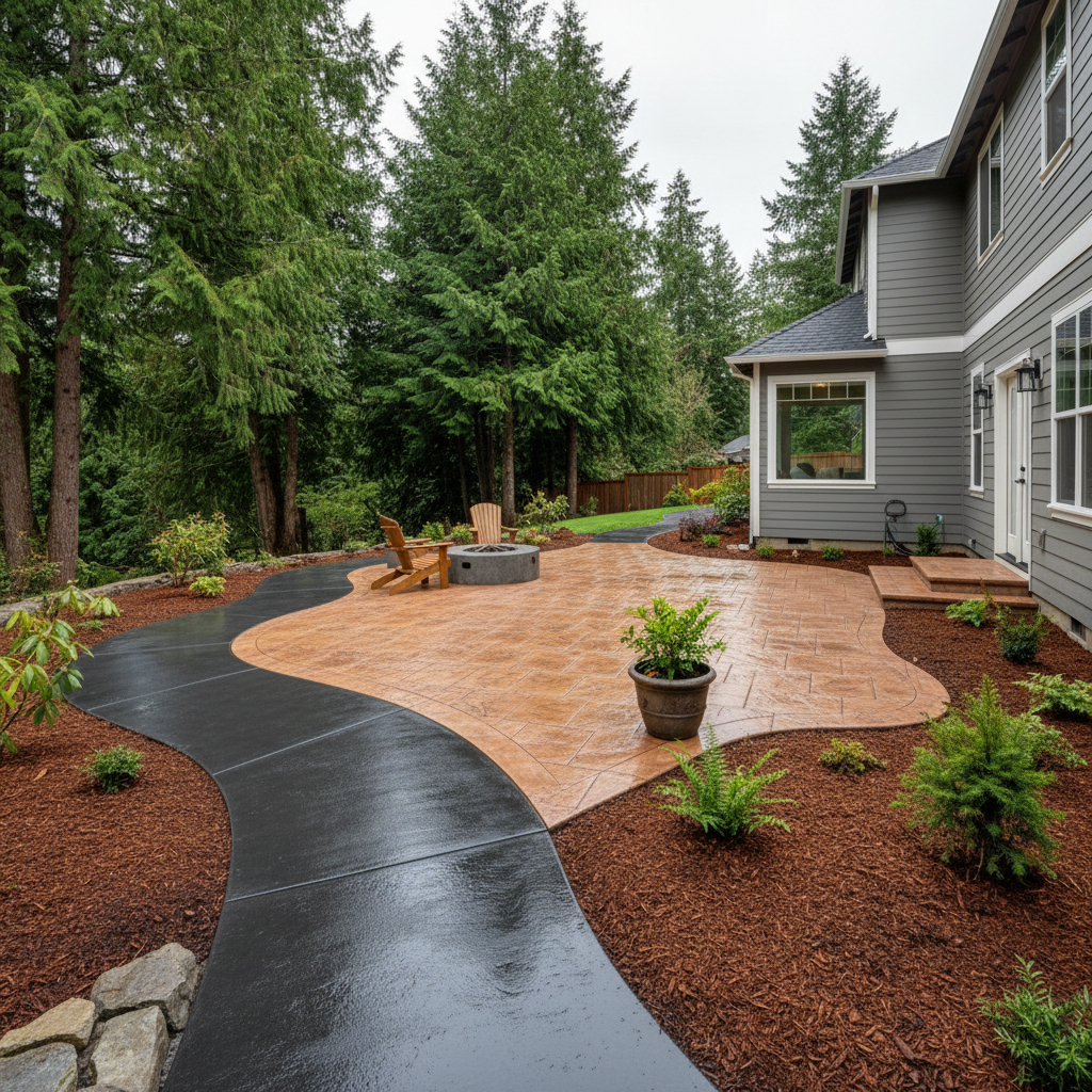 Completed concrete staining work at a residential property in Redmond, WA