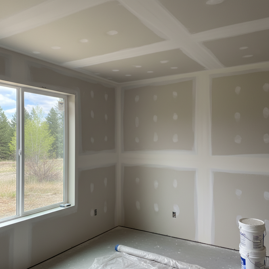 Completed drywall taping and mudding work at a residential property in Spokane, WA