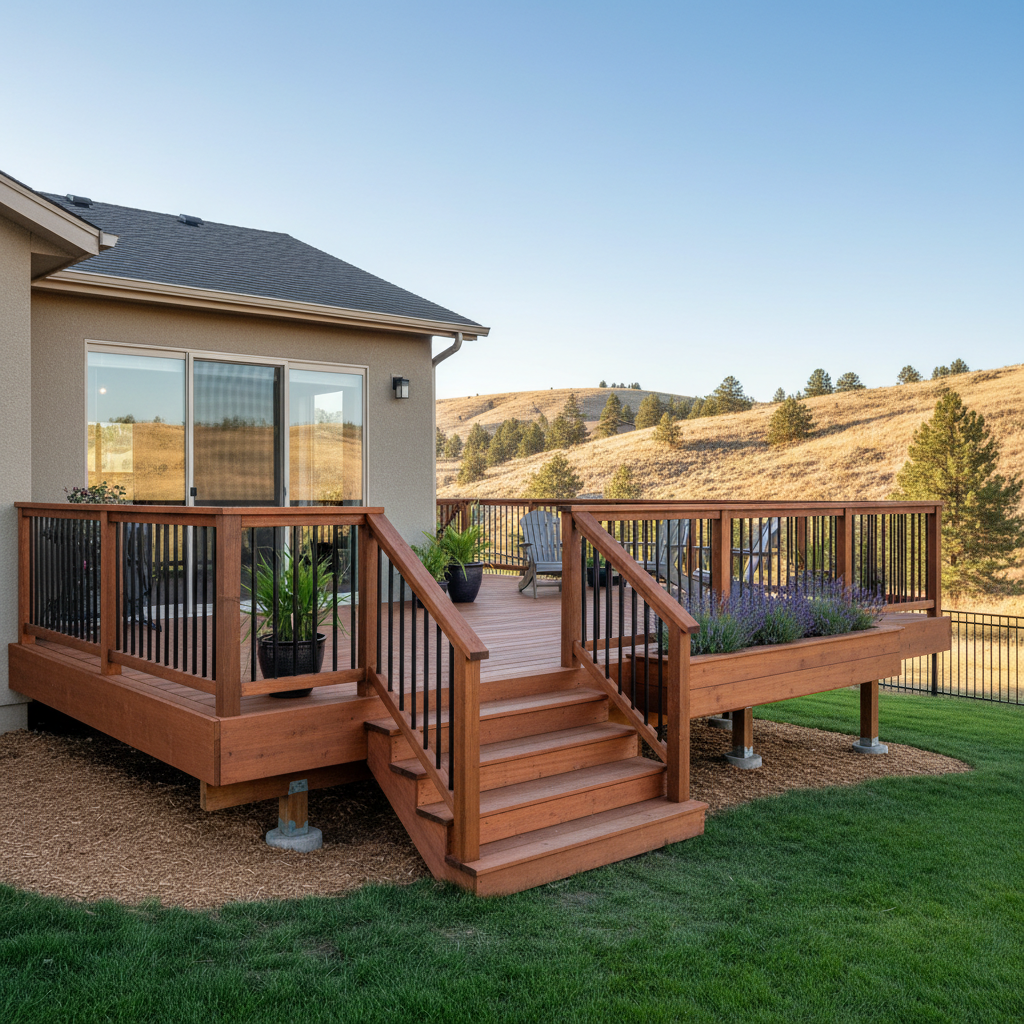 Completed wooden decks work at a residential property in Richland, WA