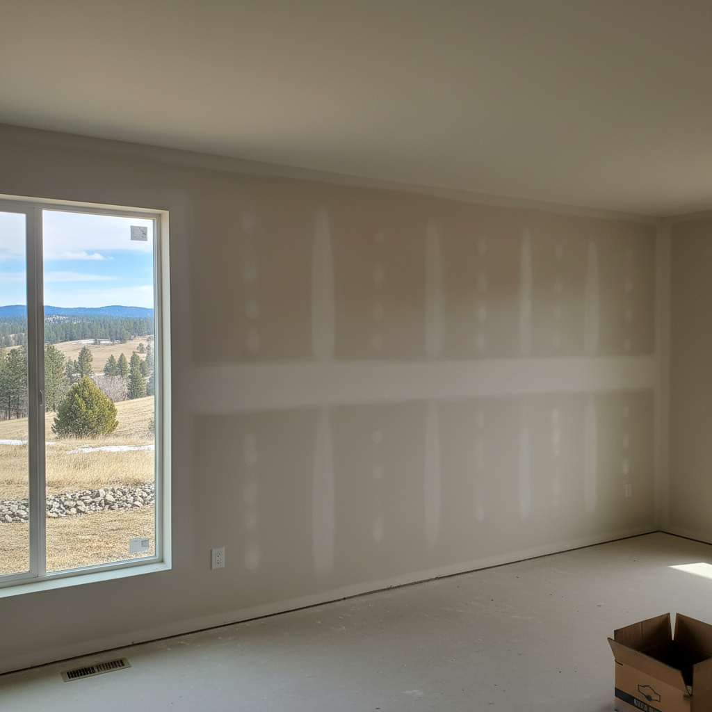 Completed drywall taping and mudding work at a residential property in Spokane, WA