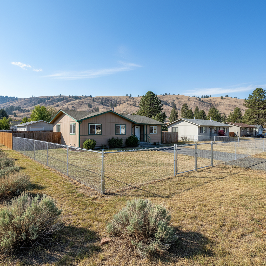 Completed chain link fence installation work at a residential property in Moses Lake, WA