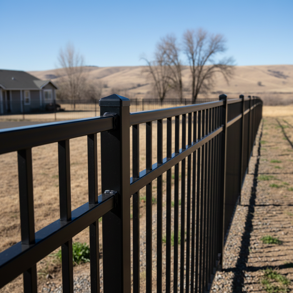 Completed aluminum fence installation work at a residential property in Othello, WA