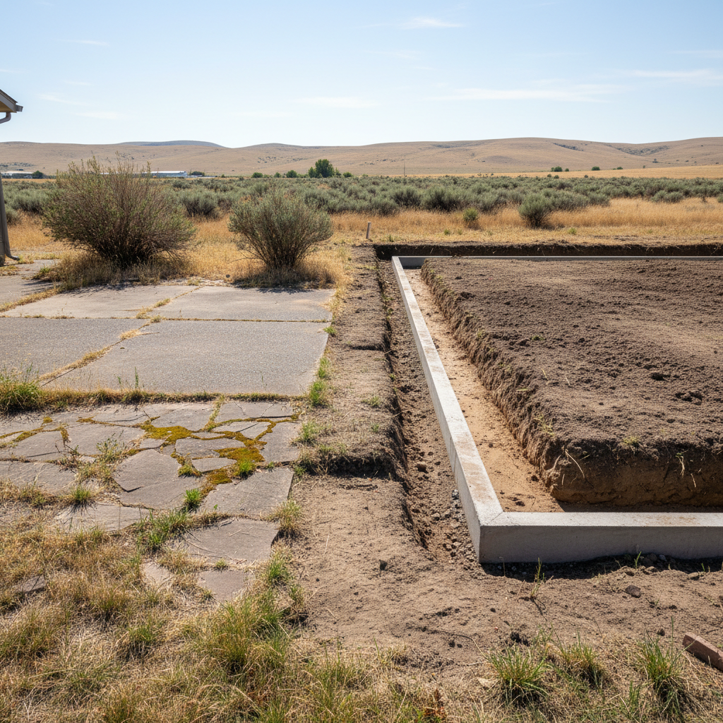 Completed foundation excavation work at a residential property in Moses Lake, WA