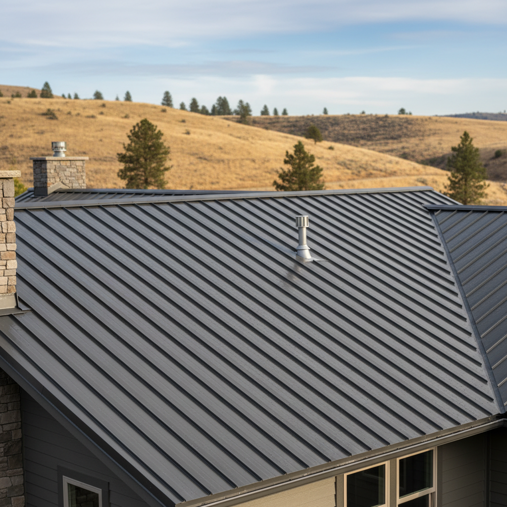 Completed metal roofing work at a residential property in Moses Lake, WA