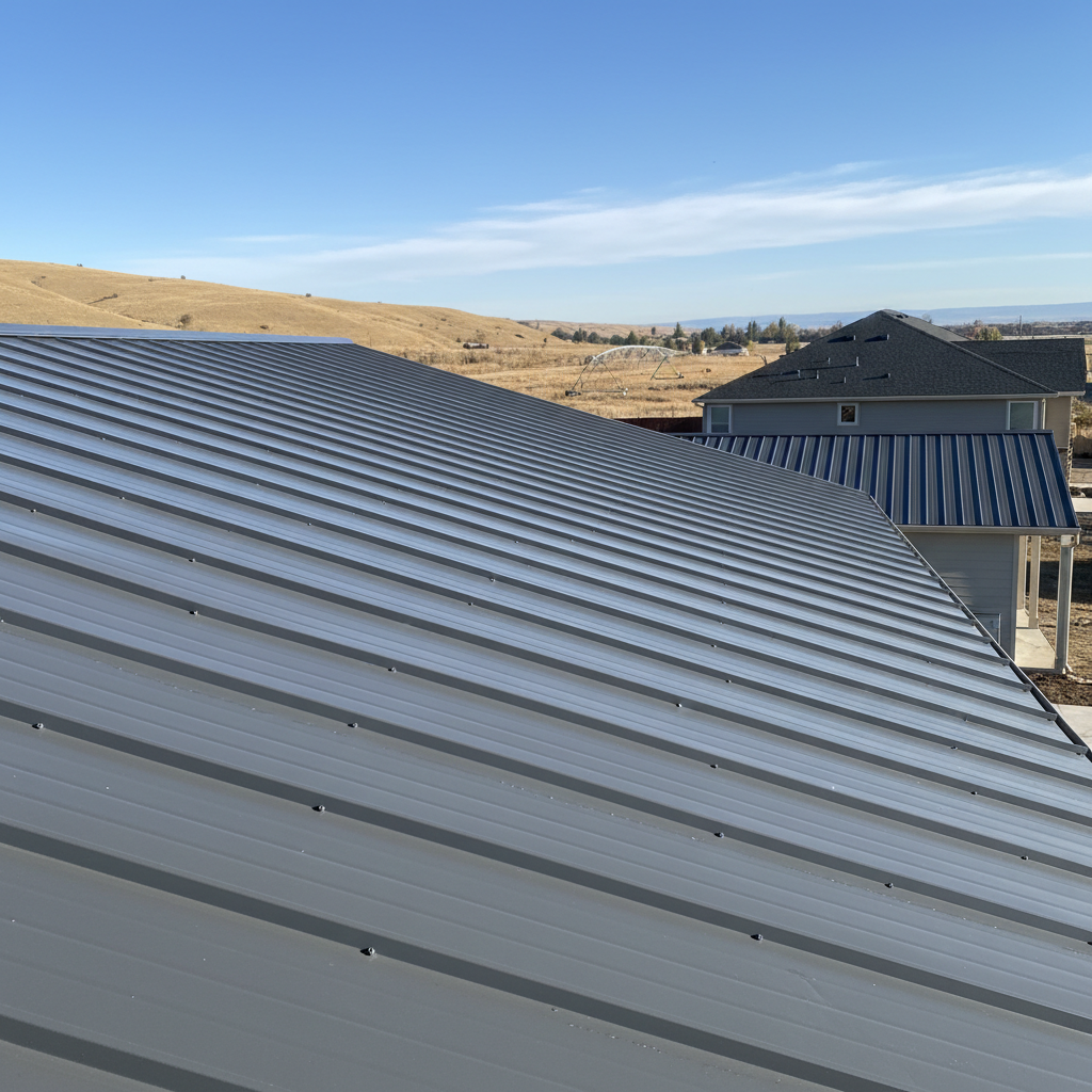 Completed metal roofing work at a residential property in Moses Lake, WA