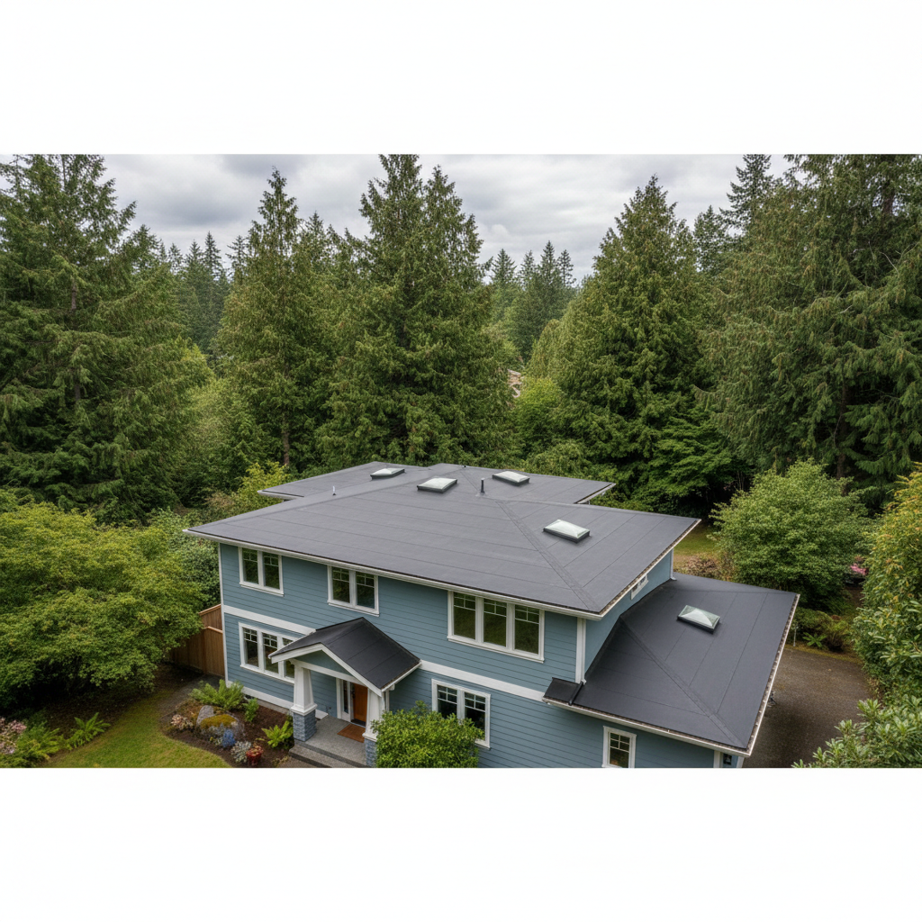 Completed flat roofing work at a residential property in Mercer Island, WA