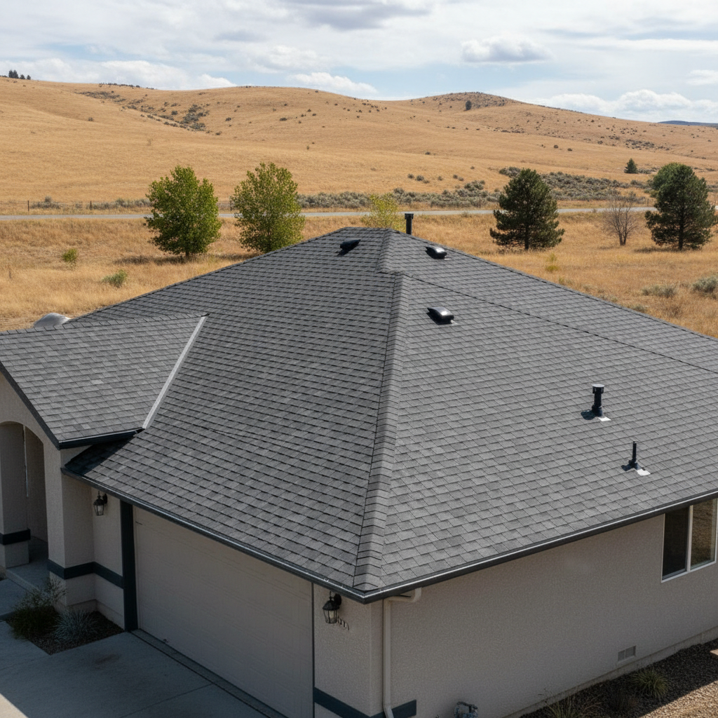 Completed asphalt shingle roofing work at a residential property in Richland, WA