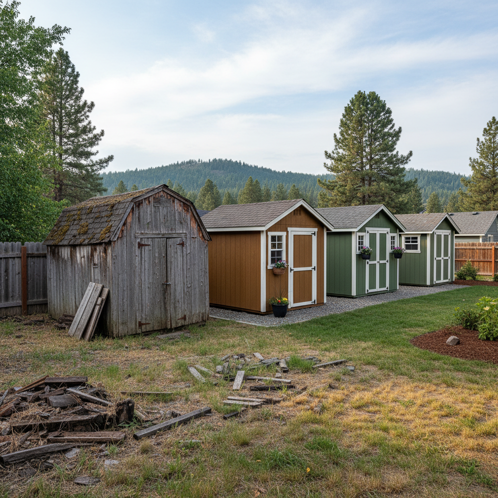 Completed garden sheds work at a residential property in Cheney, WA