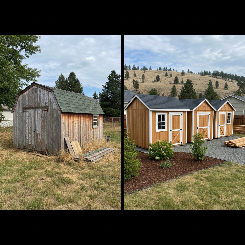 Completed garden sheds work at a residential property in Cheney, WA