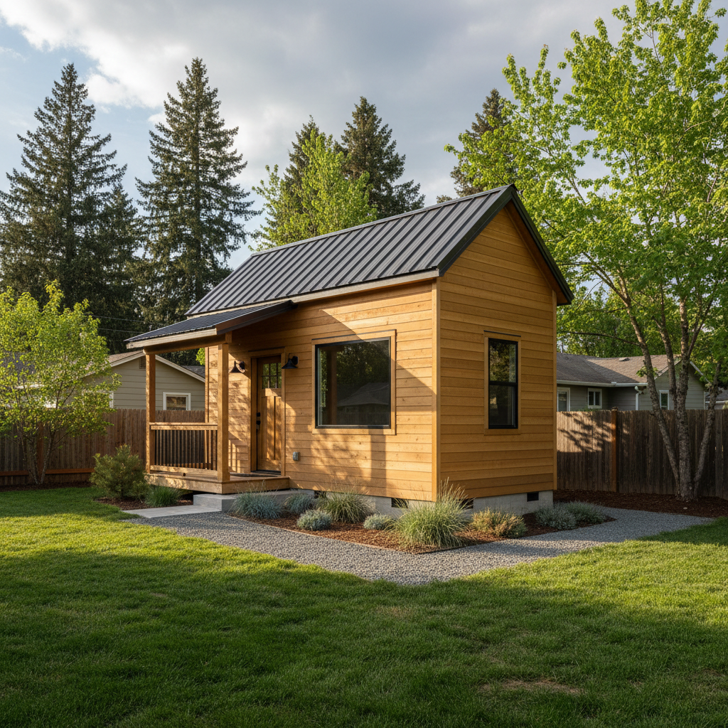 Completed tiny homes work at a residential property in Spokane, WA