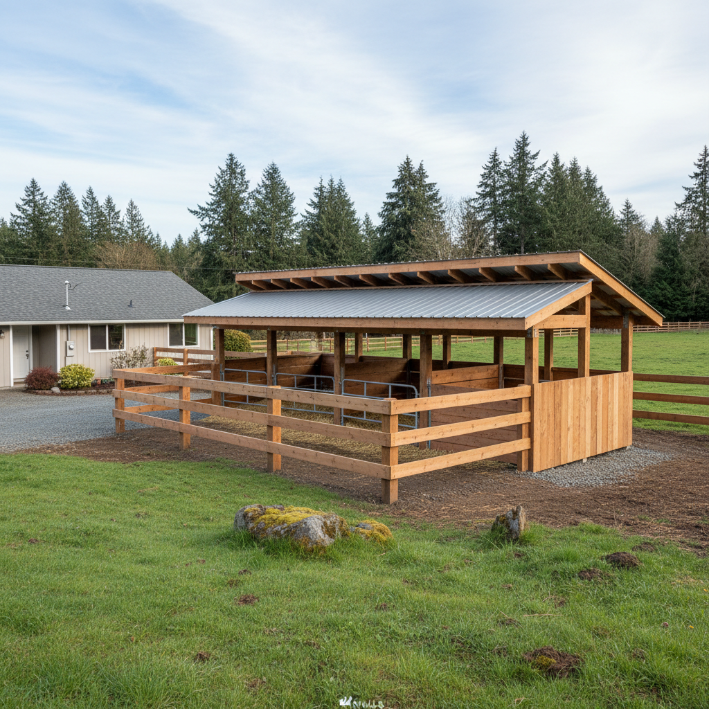 Completed livestock shelters work at a residential property in Raymond, WA