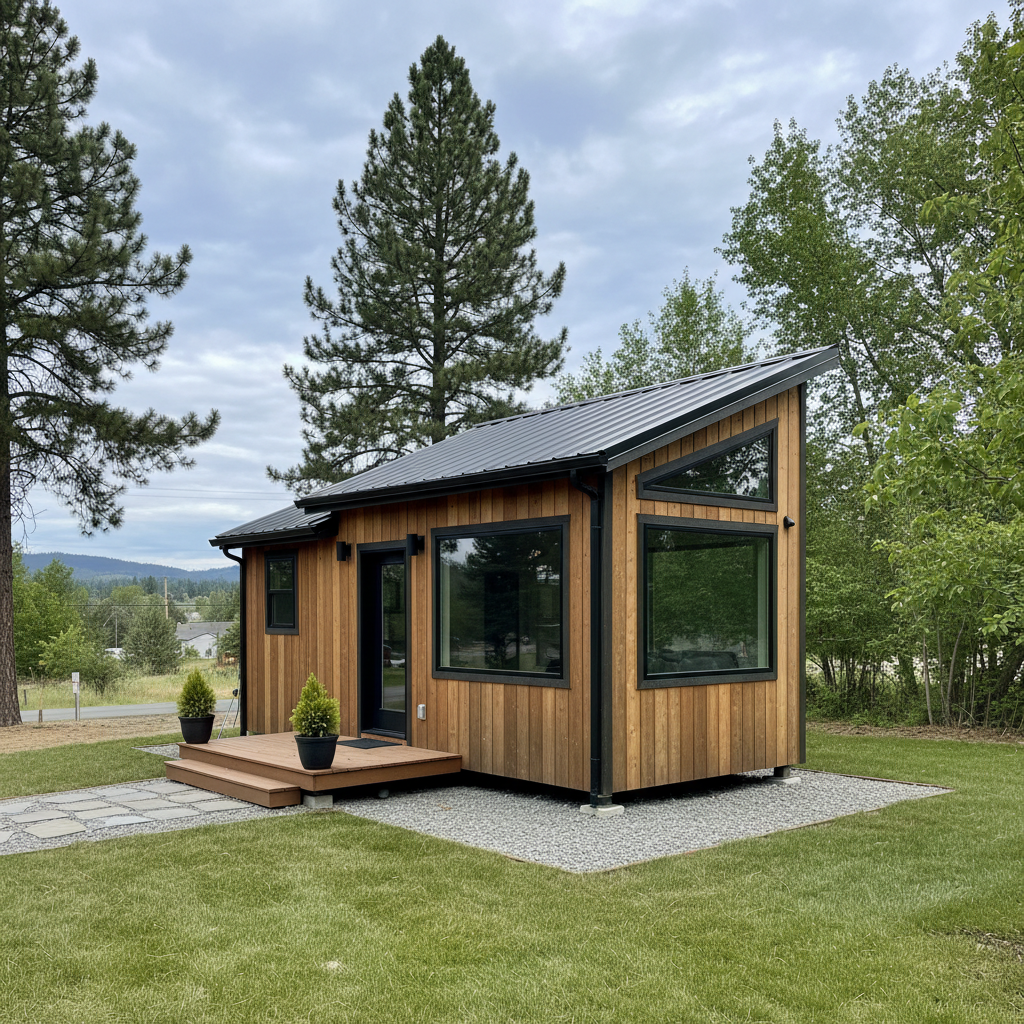 Completed tiny homes work at a residential property in Spokane, WA