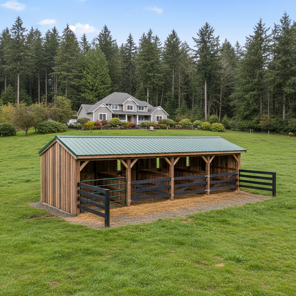 Completed livestock shelters work at a residential property in Raymond, WA