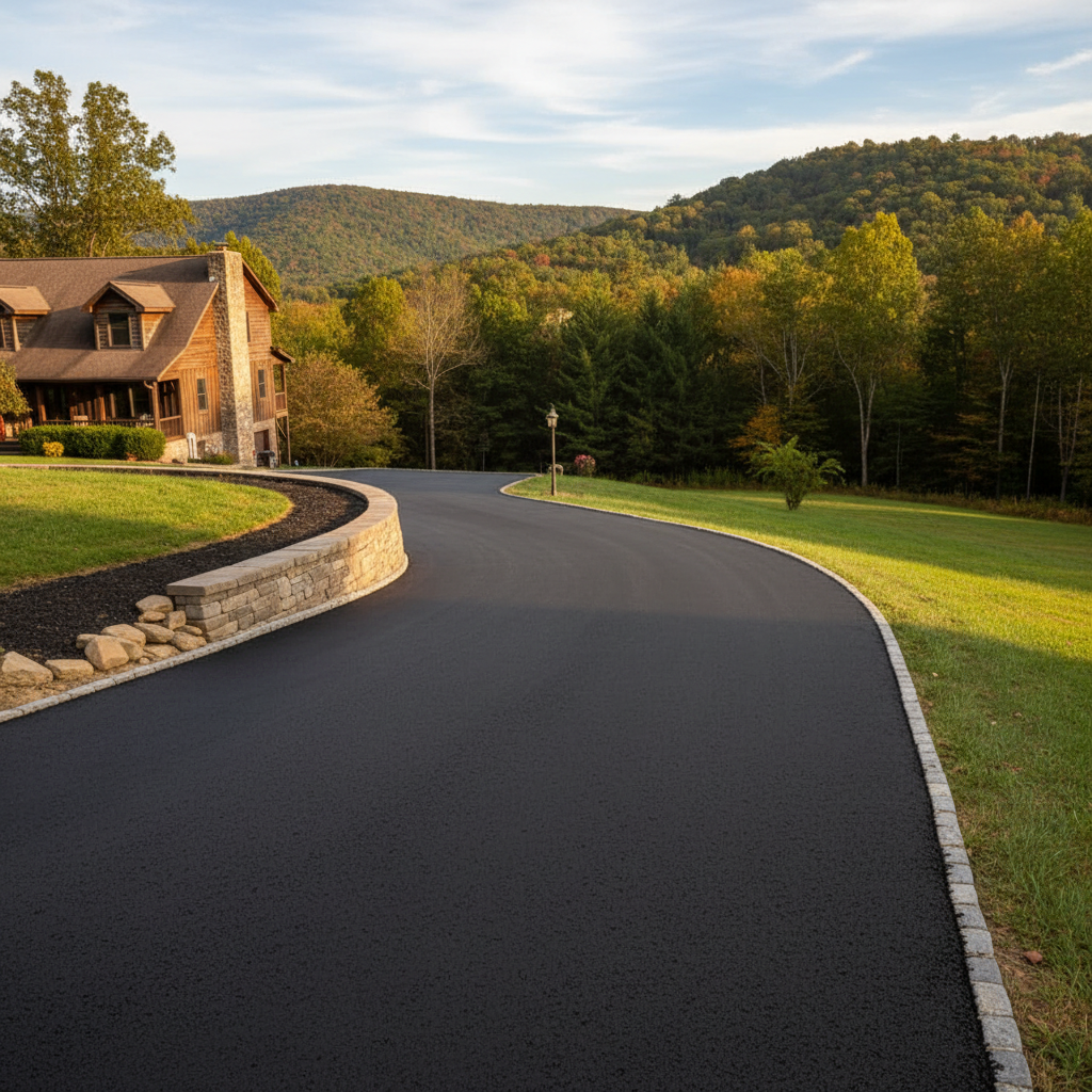 Completed asphalt paving work at a residential property in Hernshaw, WV