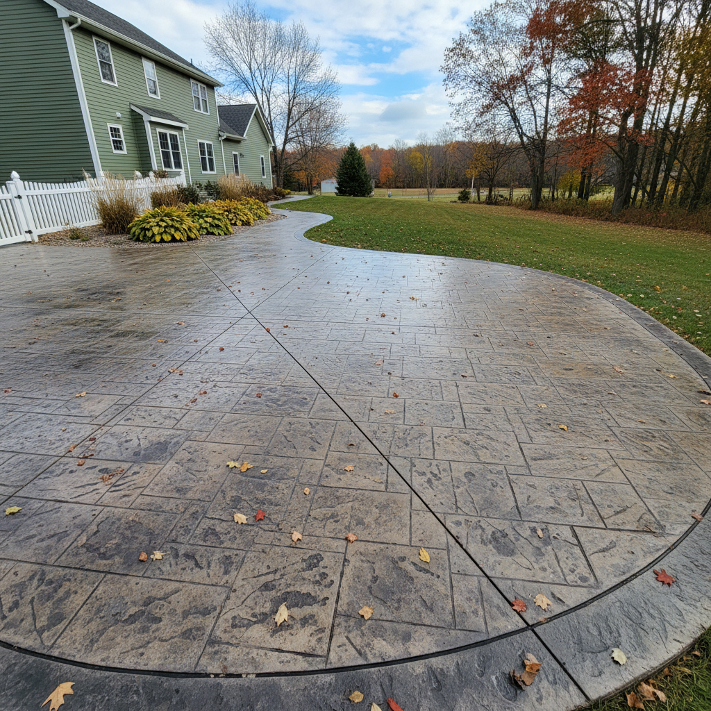 Completed stamped concrete work at a residential property in Menomonie, WI