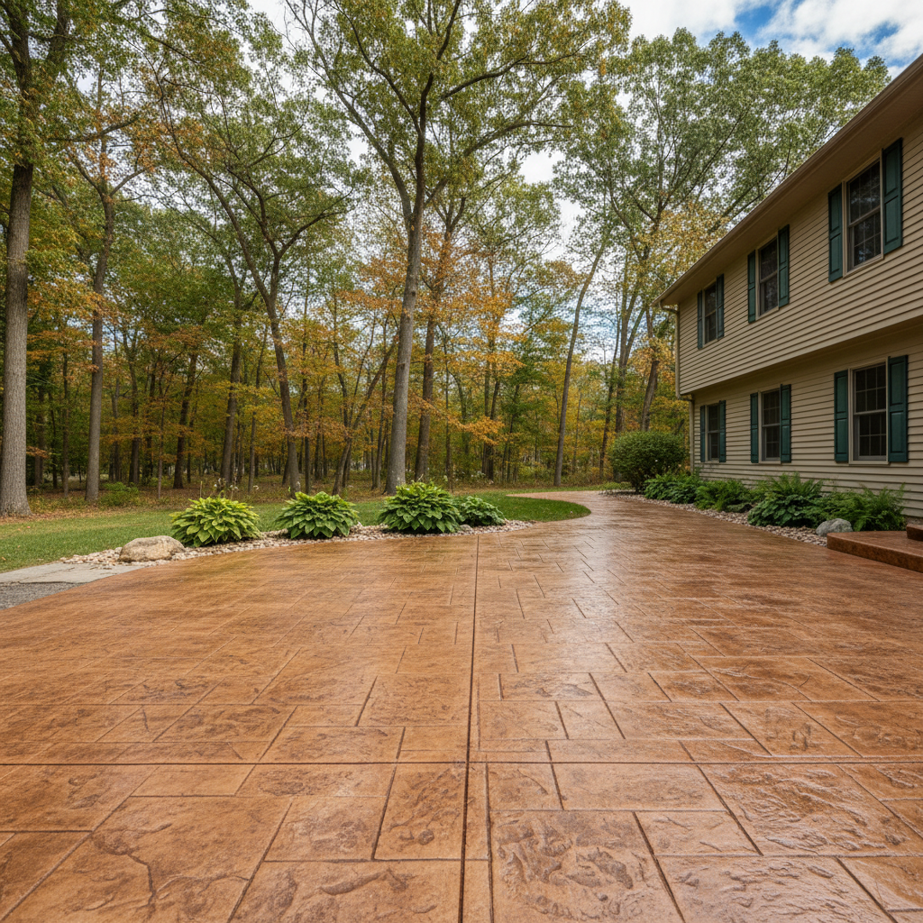 Completed stamped concrete work at a residential property in Menomonie, WI
