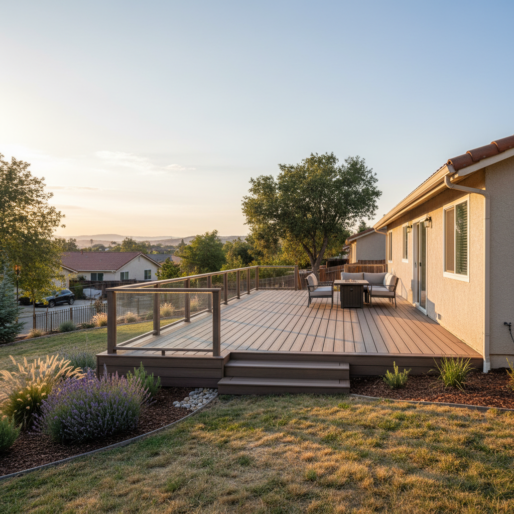 Completed composite decks work at a residential property in Modesto, CA